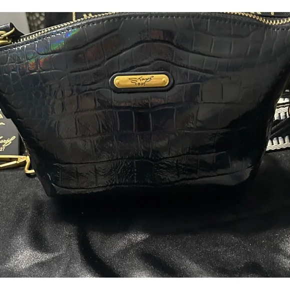 Sharif Black Iridescent Croc-Embossed Leather Bag NWT - Picture 16 of 16